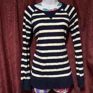 J Crew Navy White Stripe Crewneck Pullover Sweater
